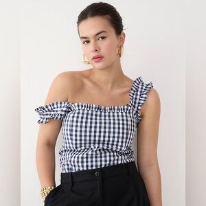 J. Crew Navy Gingham Ruffle Blouse